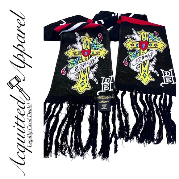 Ed Hardy Christian Audigier Cross Long Fringed Scraf